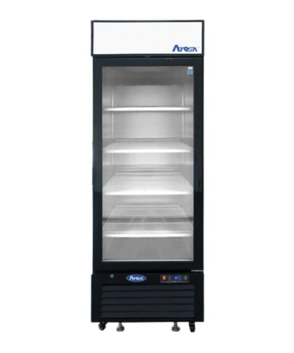 Atosa MCF8720GR glass door merchandiser freezer in black, front view