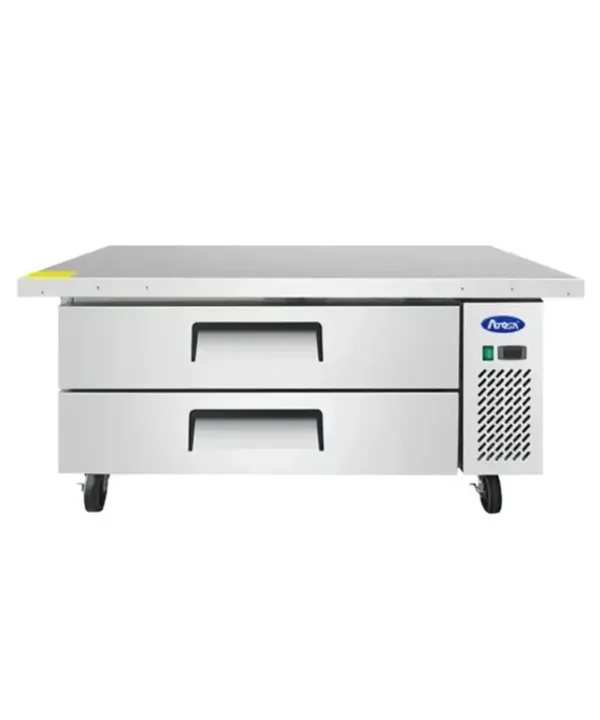 Atosa MGF8452GR 60" 2-drawer refrigerated chef base in stainless steel, front view