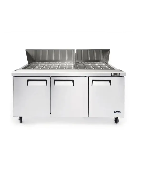 Atosa MSF8308GR 72-inch mega top sandwich prep table in stainless steel, front view