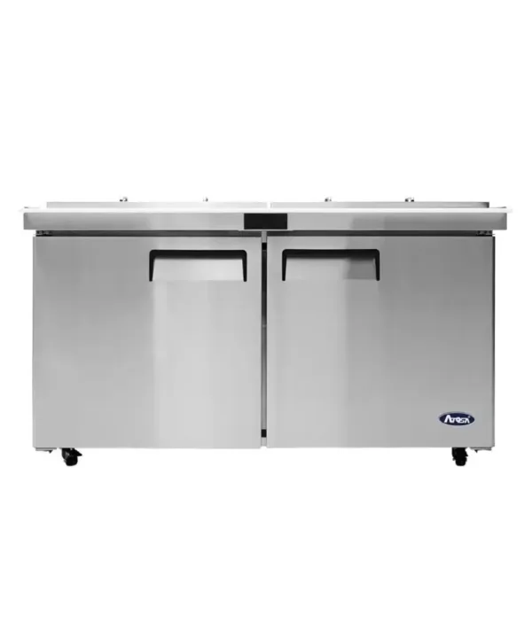 Atosa MSF8307GR-NTCV mega top sandwich prep table in stainless steel, front view
