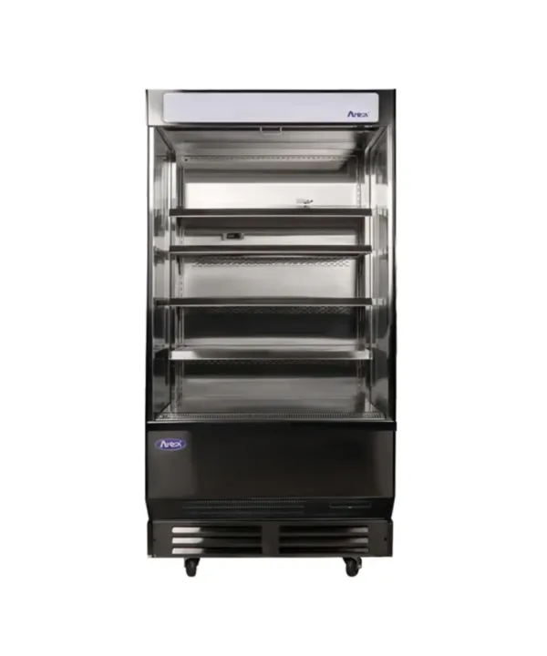 Atosa AOM-40B 40 inch open air merchandiser in black with stainless steel interior, front view