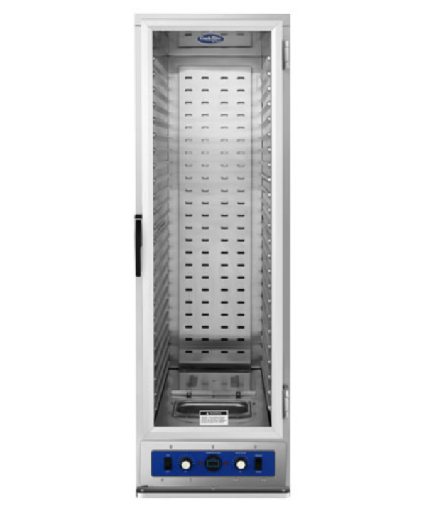 Food holding cabinet with transparent stay-open door, adjustable heat settings, and locking casters, ATWC-18-P | Restaurant Headquarters