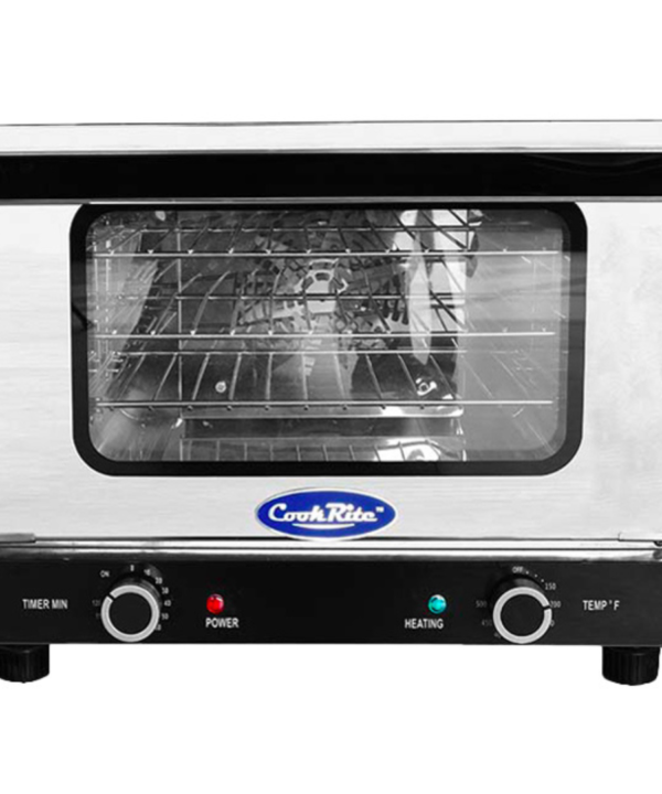 Commercial countertop convection oven with double-pane glass door, chrome racks, and stainless steel exterior | Restaurant Headquarters