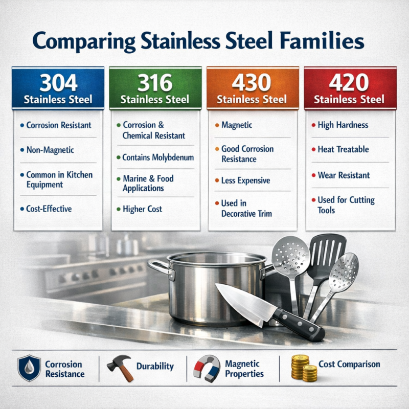 Brushed, mirrored, and polished stainless steel finishes compared side by side