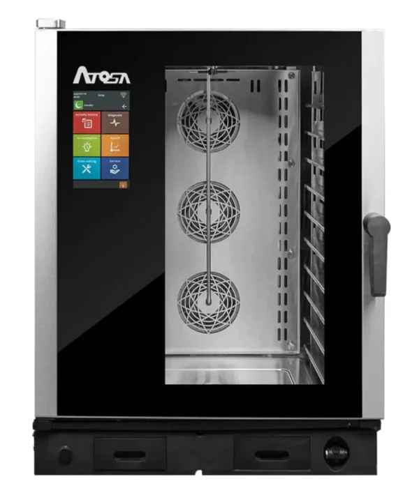Atosa AEC-1021E Commercial Combi Oven front view with smart touch control panel and triple-pane glass door | Restaurant Headquarters