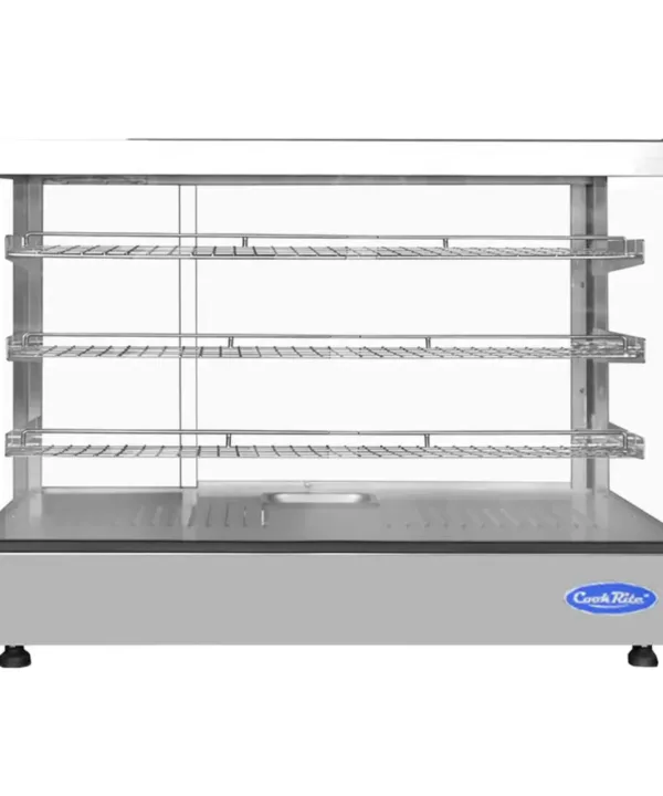 CookRite Countertop hot food display with three-tier wire shelves and glass enclosure for commercial food merchandising | Restaurant Headquarters