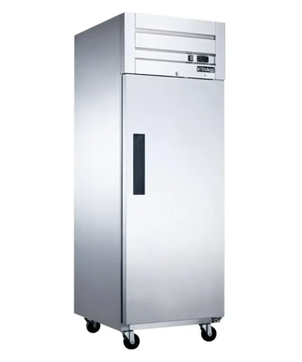 Commercial single door freezer stainless steel Dukers D28AF reach-in freezer with top mounted compressor | Restaurant Headquarters