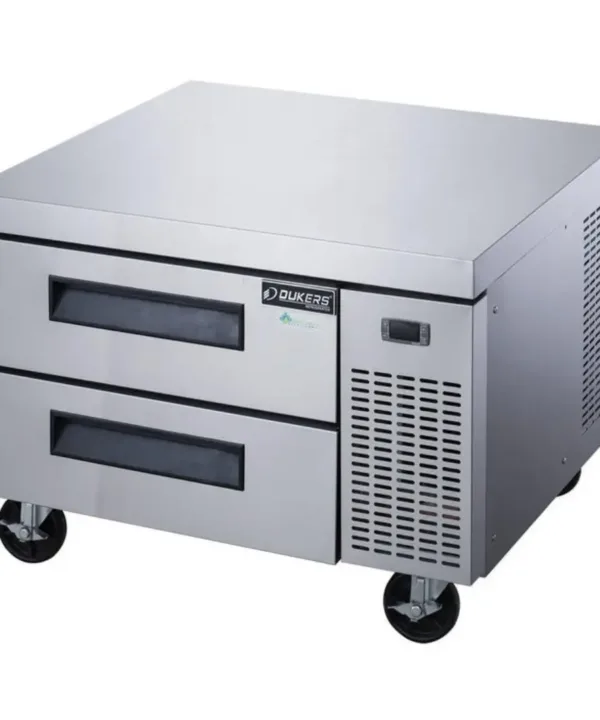 Dukers DCB36-D2 36" 2-drawer refrigerated chef base in stainless steel, front view