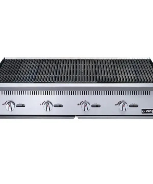 Dukers DCCB48 48 inch commercial radiant broiler front view with four independent manual control knobs | Restaurant Headquarters