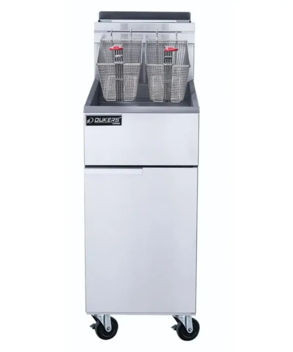 Commercial Natural Gas Fryer stainless steel floor fryer with dual baskets Dukers DCF3-NG | Restaurant Headquarters