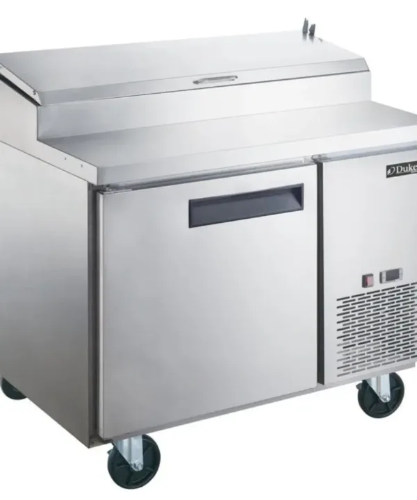 Dukers DPP44-6-S1 single door pizza prep table refrigerator stainless steel commercial pizza prep station | Restaurant Headquarters