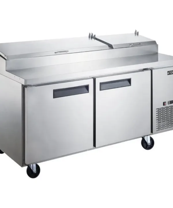 Dukers DPP70-9-S2 pizza prep refrigerator 2-door stainless steel commercial pizza prep table refrigerator for restaurant kitchens | Restaurant Headquarters