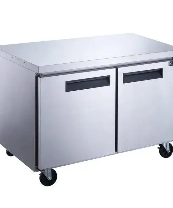 Dukers DUC48R 2-door undercounter refrigerator in stainless steel, front view