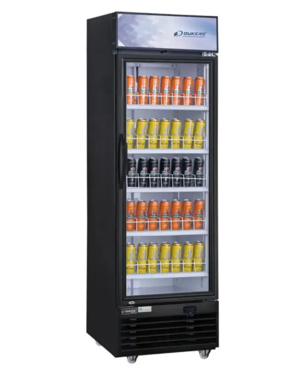 Dukers DSM-15R glass door merchandiser refrigerator with LED lighting and beverage display | Restaurant Headquarters