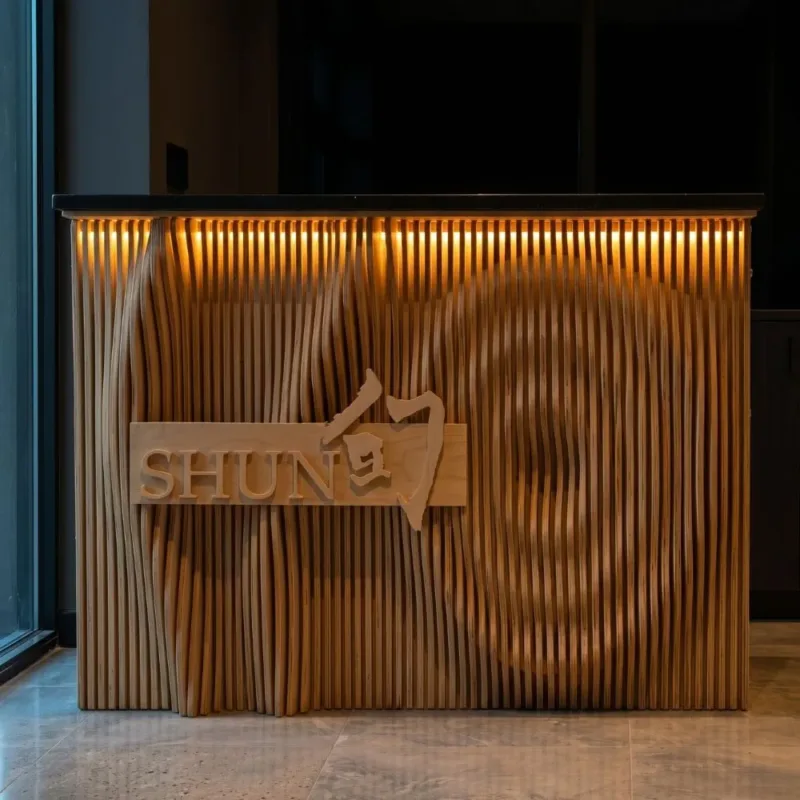 Shun by Yama Sushi interior detail, omakase sushi restaurant in McKinney, TX, designed and built by Restaurant Headquarters
