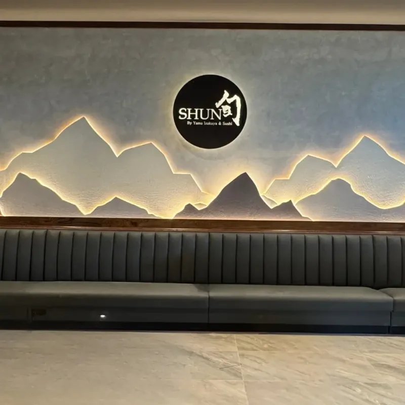Shun by Yama Sushi kitchen and service line, omakase sushi restaurant in McKinney, TX, designed and built by Restaurant Headquarters