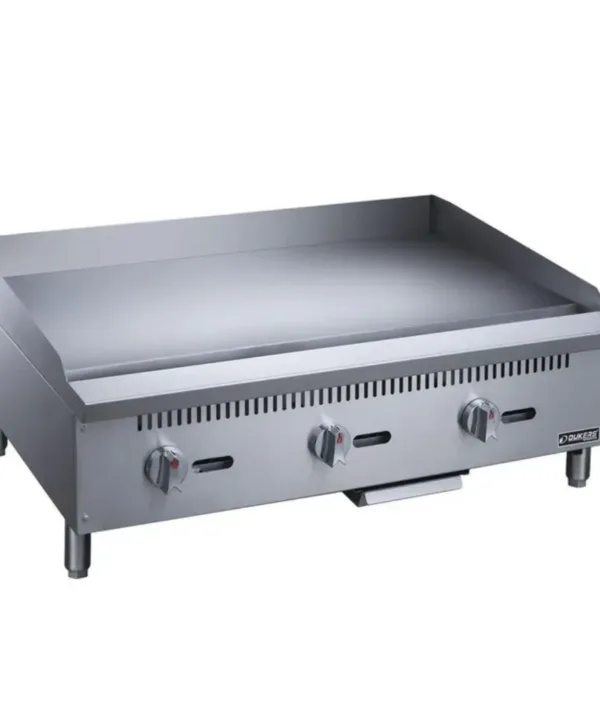 36 inch commercial gas griddle with 3 burners and stainless steel flat top cooking surface by Dukers | Restaurant Headquarters