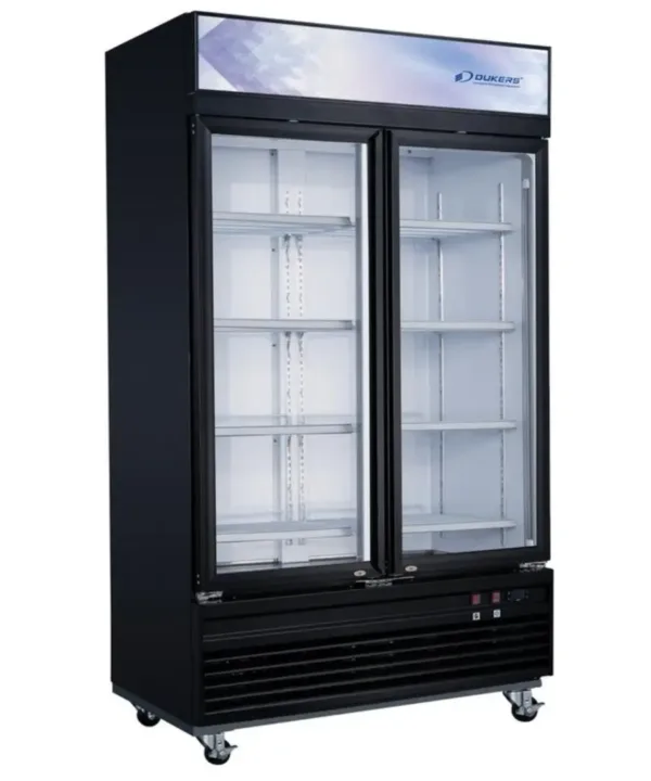 Dukers DSM-41F commercial merchandiser freezer 2 glass doors upright display freezer with LED lighting | Restaurant Headquarters
