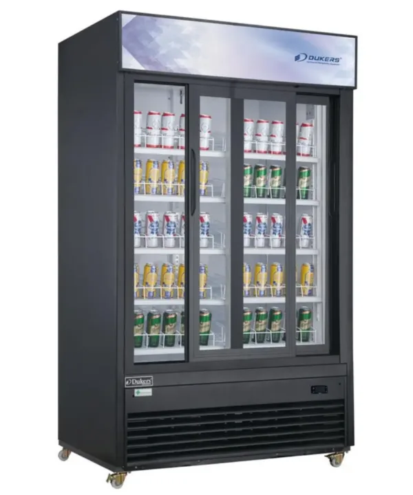 Sliding Glass Display Refrigerator Dukers DSM-47SR 2 door commercial merchandiser with LED lighting and beverage display | Restaurant Headquarters