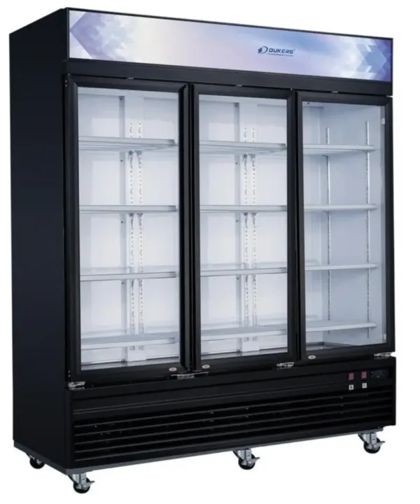 Dukers DSM-69F 3-door glass merchandiser freezer commercial display freezer with LED lighting and triple glass doors | Restaurant Headquarters