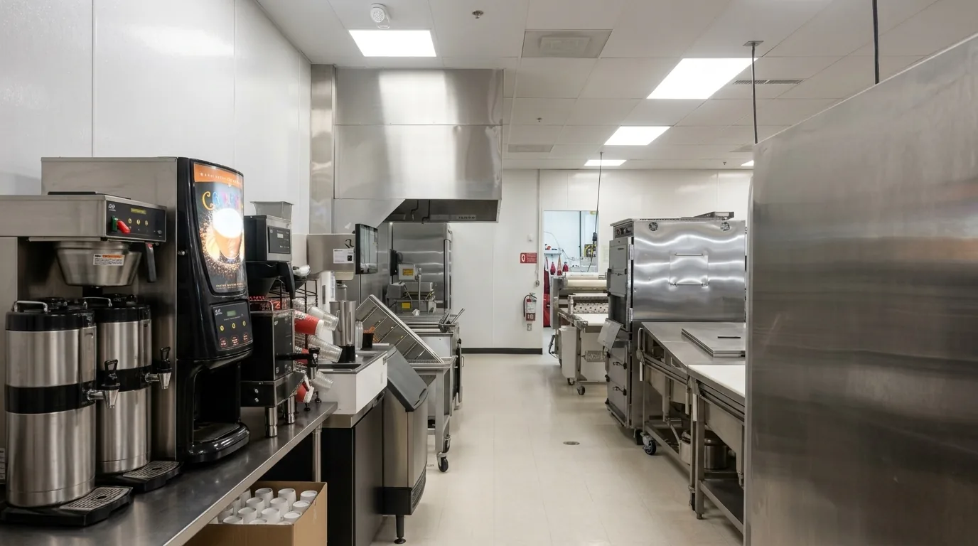 Shipley Do-Nuts kitchen and service line, donut shop restaurant in Garland, TX, designed and built by Restaurant Headquarters